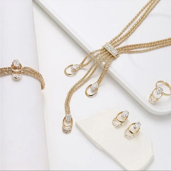 4 Piece Gold Plated Diamond CZ Luxury Exquisite Gift Jewelry Set - Picture 8 of 14